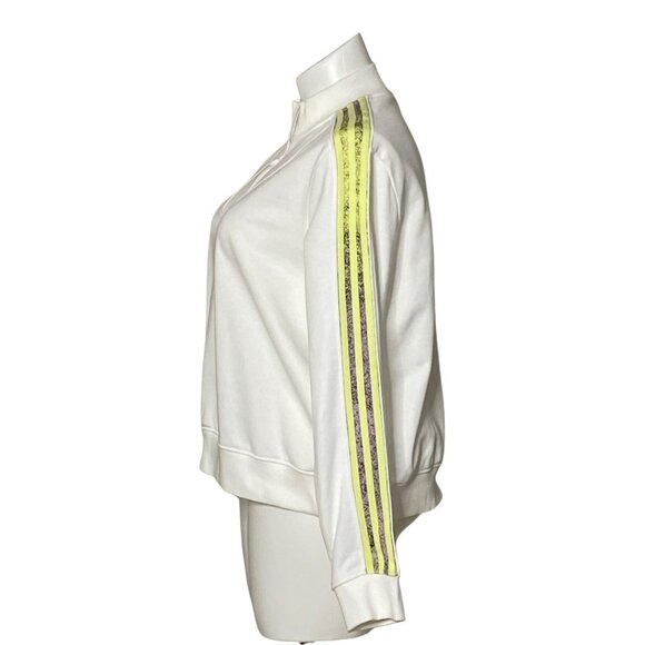 Adidas NWT White Half-Zip Sweatshirt Neon Yellow Logo Stripe Sleeves Women's 2XL - Picture 7 of 11